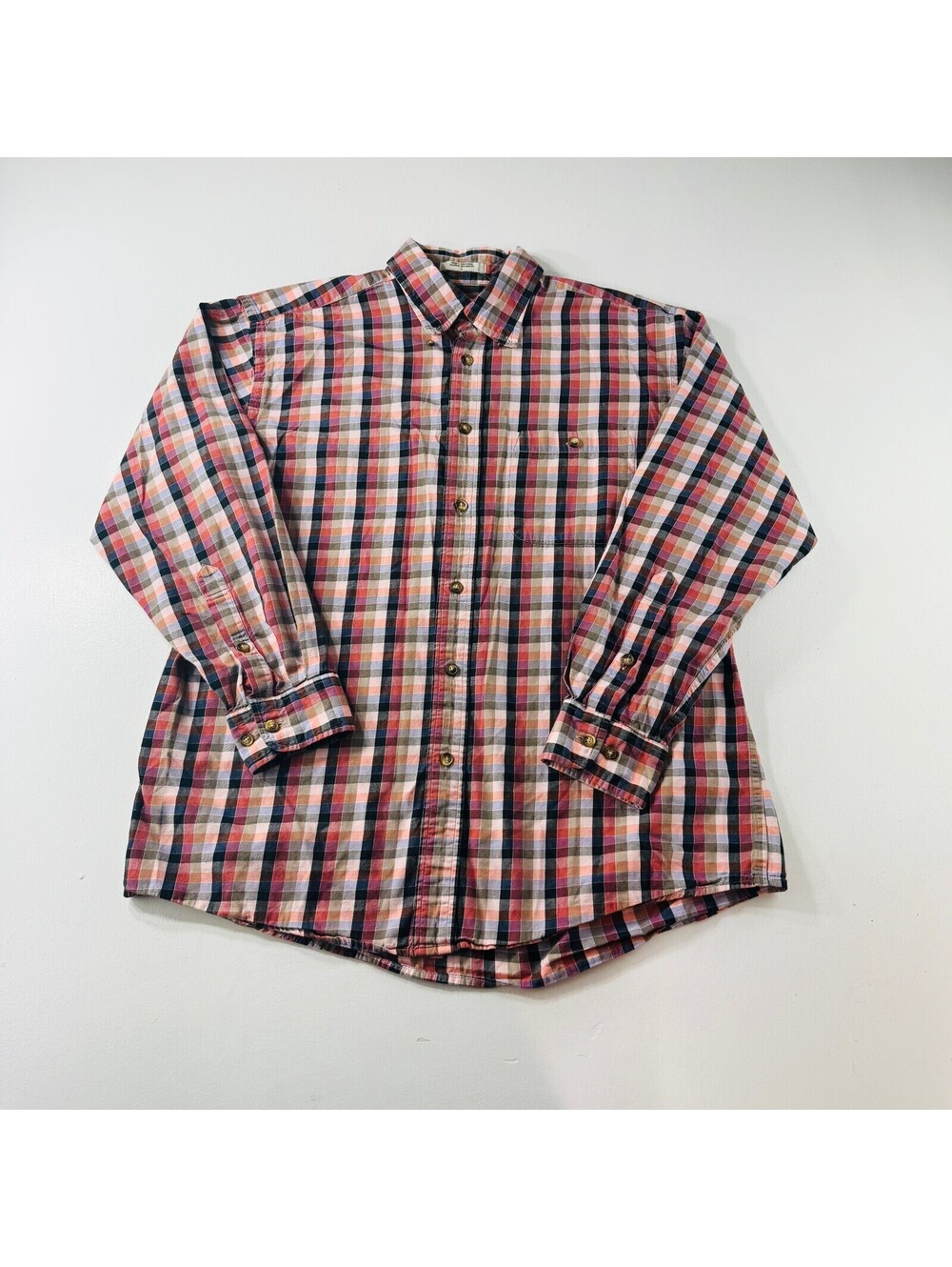 Orvis Button Down Shirt Long Sleeve Pink Blue Plaid Men’s Size Large